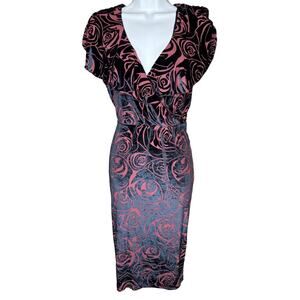 Unique Vintage Burnout Velvet Burgundy Rose Ruffle Dress M 6 8 NWOT
